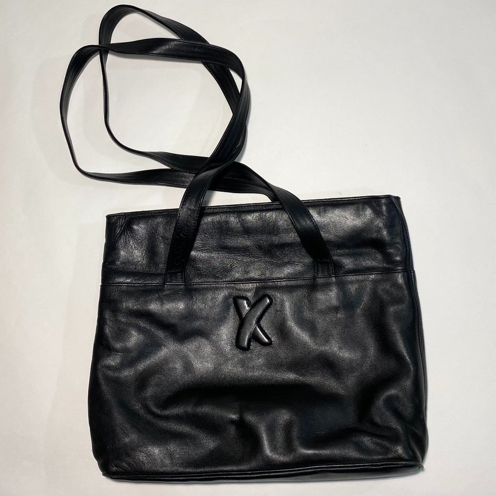 By Paloma Picasso Black Leather Double Strap Shoulder Crossbody Bag